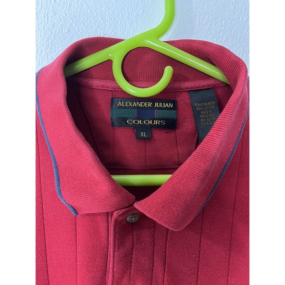 Vintage Alexander Julian Colours - Mens XL Long Sleeve Polo Shirt Red Striped - Picture 3 of 5